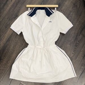 White Polo Dress with Navy Trim